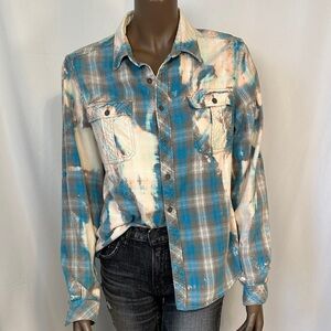 Franklin Flannels Blue and Peach Plaid Button Down